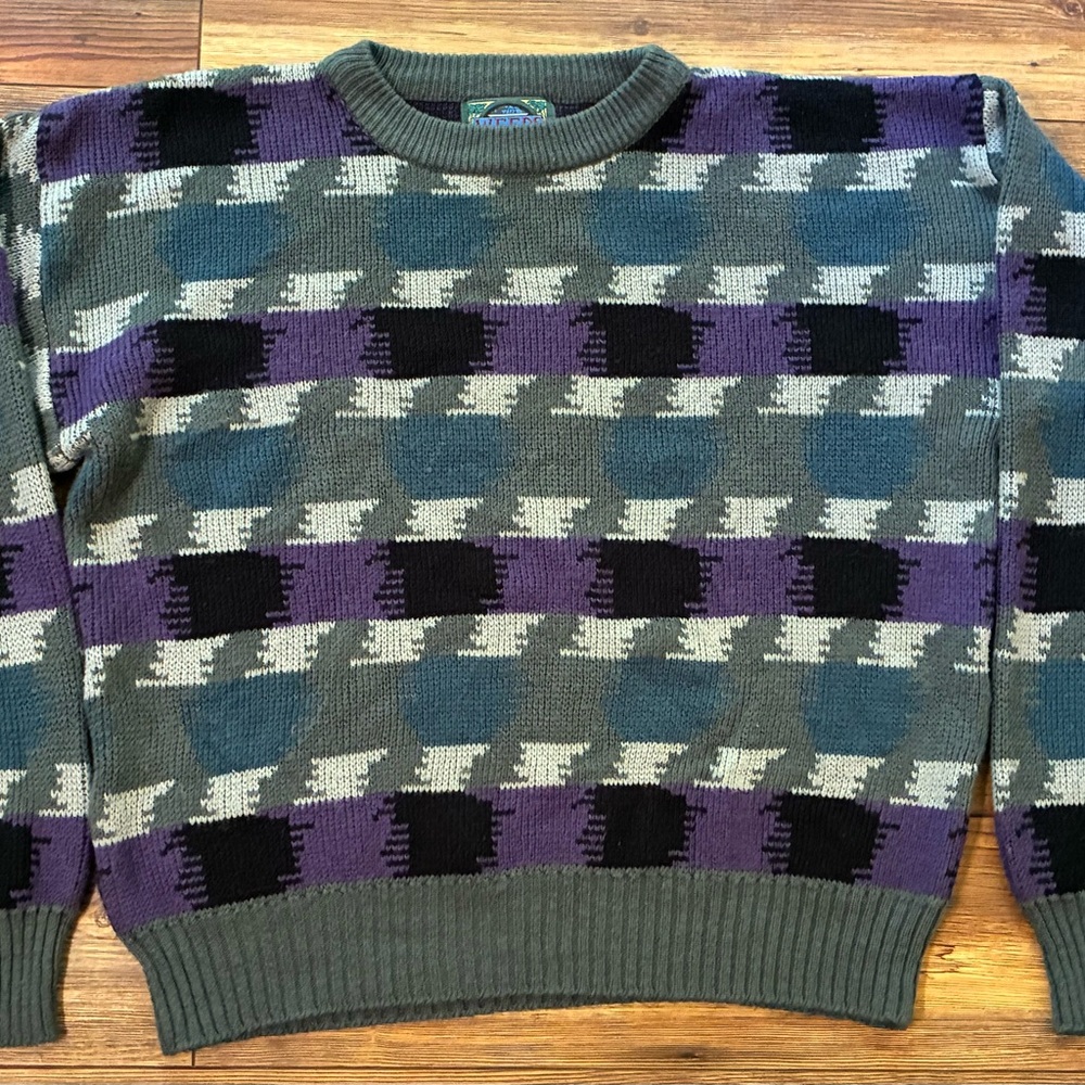 Vintage Weeds Sweater 90s Cosby Grandpa Abstract Geometric Acrylic Pullover L - Picture 3 of 11